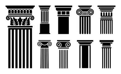 Collection of Black and White Architectural Columns in Various Styles