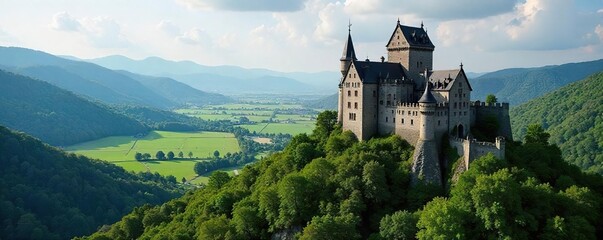 Breathtaking Majestic Stone Castle in Rolling Green Hills A Sprawling Countryside Kingdom Landmark
