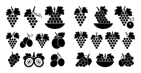 Collection of Black and White Grape and Plum Icons
