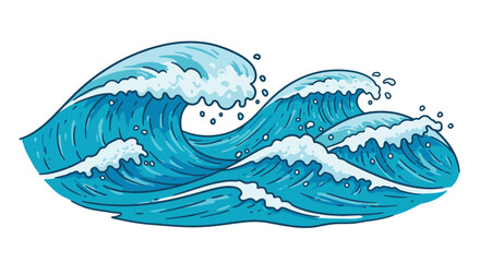 Illustration of ocean waves with foam crests in cartoon style isolated