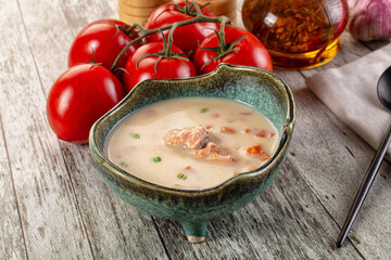 Salmon white soup with salmon