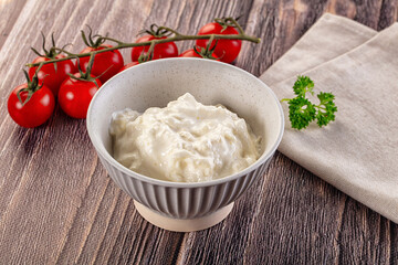 Italian delicous stracciatella young soft cheese