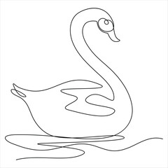 Continuous one line drawing of mute swan minimalist outline vector illustration