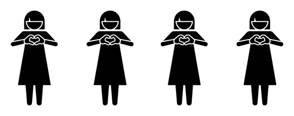 Four stick figures forming a heart shape with their hands