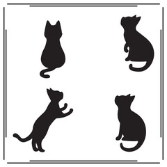 Cat Silhouettes Set - Black Icons of Cats in Different Poses - Simple Vector Illustrations for Pet Lovers, Animal, and Education