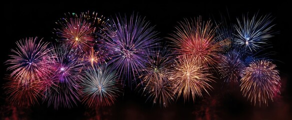 The colorful fireworks display illuminating the night sky in vibrant celebration.