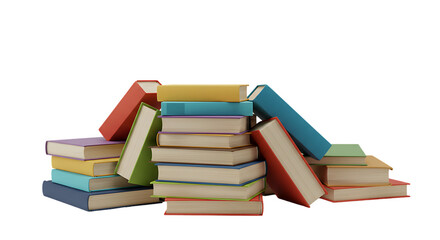 Stack of Colorful Books on Transparent Background with Various Sizes and Textures Creating a Sense of Learning and Knowledge Pile