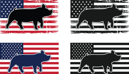 Show Pigs Livestock Silhouette Bundle, Livestock, Pig Silhouettes Black and White Illustrations