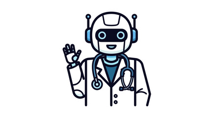 Friendly Robotic Doctor Waving a Greeting.