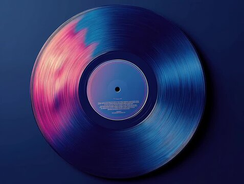 Loop vinyl record cover design, deep house and soulful aesthetic, smooth gradients of midnight blue and violet, grainy paper texture, central circle label placeholder