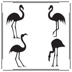 Flamingo Silhouettes Set - Black Icons of Flamingos in Various Poses - Simple Vector Illustrations for Nature, Wildlife, and Education