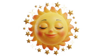 Smiling sun with stars isolated on transparent background