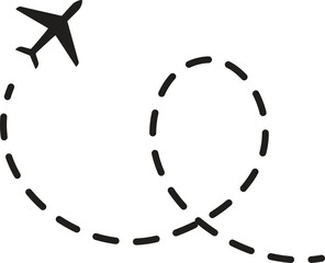 Airplane flight route with start and destination points. Plane path line trace icon. Aircraft tracking for travel and transport. Journey or trip concept. Vector graphic.