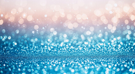 Soft focus background with sparkling blue and pink bokeh lights, creating a magical and festive atmosphere