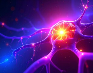 Brain Activity: Detailed Illustration of a Connected Neuron
