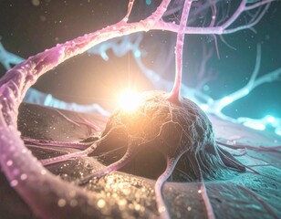 Vibrant Microscopic View of a Nerve Cell