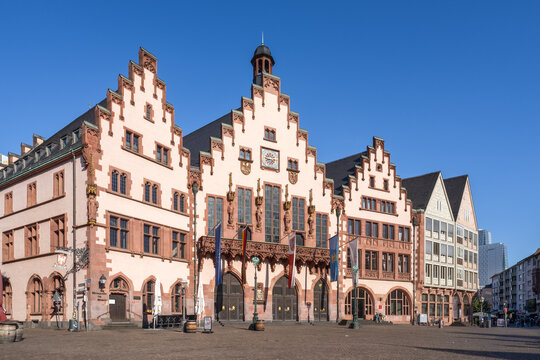 Half-timbered house architecture seen at historic R&ouml;merberg in Frankfurt am Main, Hesse, Germany