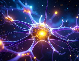 Close-up of a Neuron Cell Body and Extensions