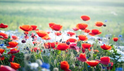 Naklejka premium Vibrant poppy field in sunlight (1)