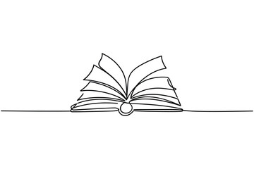Minimalist continuous line drawing of an open book