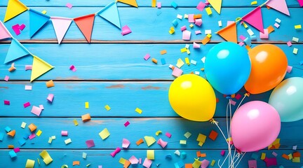 Festive Celebration Background with Balloons and Confetti