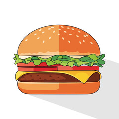 Cartoon Cheeseburger with Lettuce and Tomato Illustration