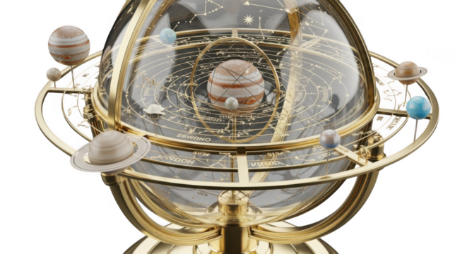 Orrery model  isolated on white background	 - Powered by Adobe