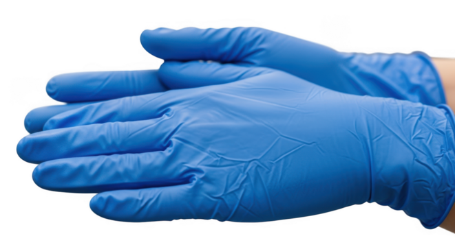 Blue latex gloves  isolated on white background	