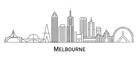 Naklejka premium Melbourne Line Art skyline. Travel Melbourne famous landmarks. Business and tourism concept for presentation, banner, web site. with white background
