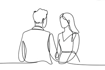 Romantic couple holding hands in minimalist line art style