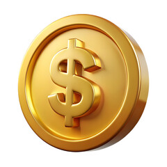 Golden coin with dollar symbol on white background