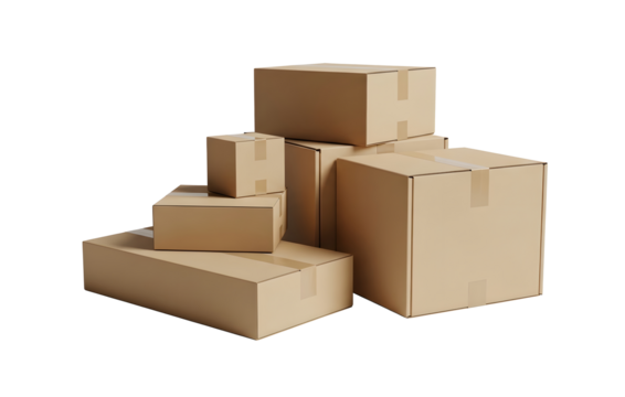 Stack of neatly taped cardboard boxes ready for shipping, storage, or moving, conveying readiness and organization for any logistical need. boxes on transparent background or png