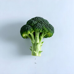 Fresh vibrant broccoli crown isolated on clean bright background for healthy recipes