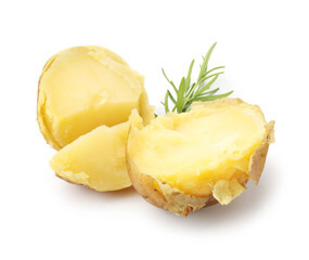 One tasty baked potato with rosemary isolated on white