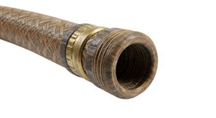 FARMING - Close-up of vintage wooden walking cane with intricate carved details and brass ring, isolated on white background, perfect for antique collections