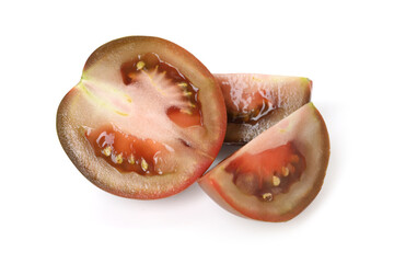 Pieces of ripe tomato isolated on white