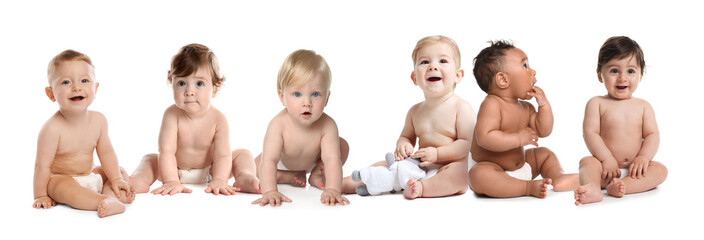 Cute little babies on white background. Adorable children