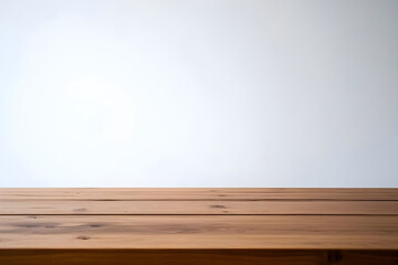 Warm wooden table surface against a clean bright white background, perfect for product placement and design