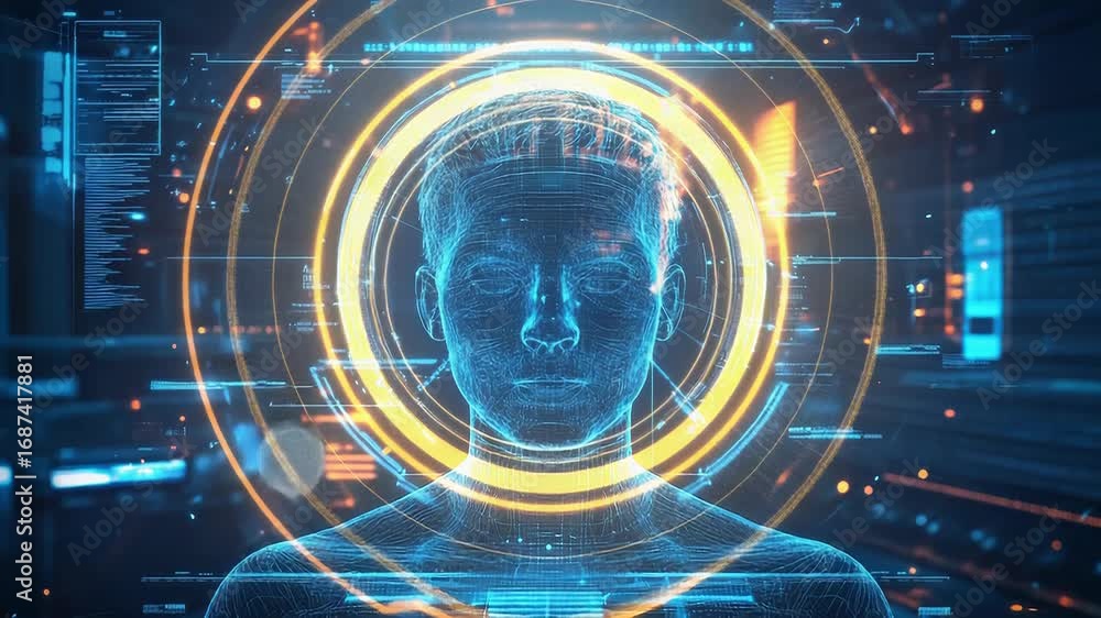 Poster futuristic hologram of man representing artificial intelligence and machine learning