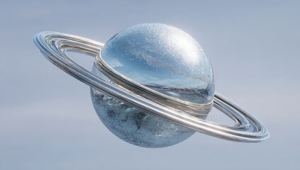 A polished silver sphere, ringed in gold, reflects a landscape