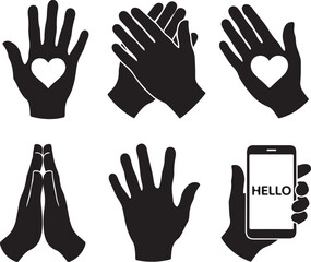 Obraz premium Six distinct hand silhouettes with varied gestures and symbols