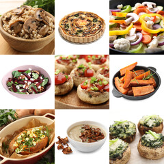 Collection of dishes with earthy taste, collage