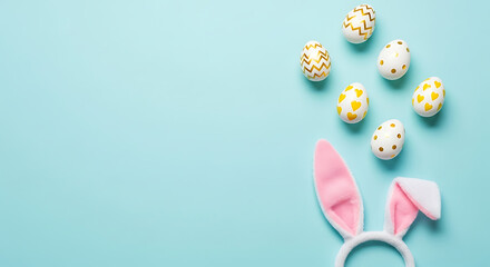 Easter Background with Copy Space – Colorful Easter Eggs and Bunny Decoration for Spring Celebration
