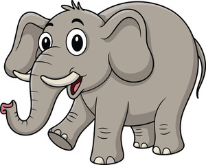 Cartoon elephant, cute animal, vector illustration, smiling elephant, children’s art, playful character, pink trunk, tusks, big ears, educational design