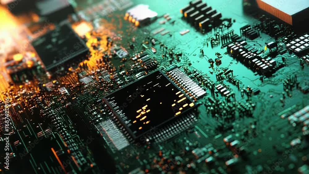 Poster close up of electronic circuit board showing cpu and components