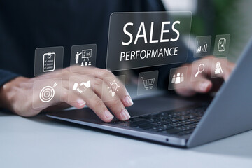 Sales performance management concept. strategic decision making for operations management, increase sales and business growth. businessman analyzing data and sales performance on laptop.