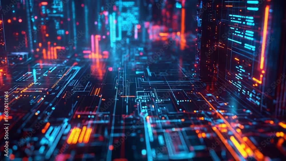Aufkleber futuristic motherboard circuit with glowing lines representing data flow