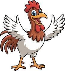 Cartoon rooster vector illustration, cheerful farm bird, animated character, kids drawing, colorful feathers, crowing pose, children content, animal design