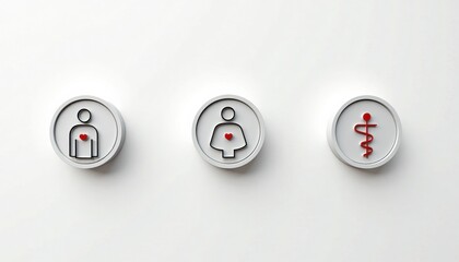 Health icons representing male, female, and medical symbol on white background  