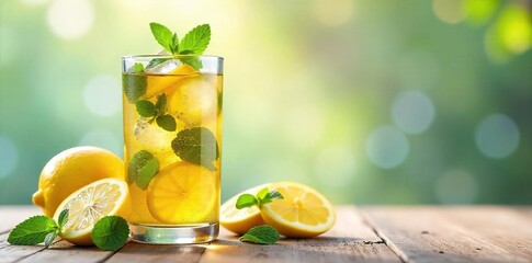 Refreshing iced tea with lemon and mint, perfect for a hot summer day Enjoy the vibrant colors and cool refreshment , drink, colorful